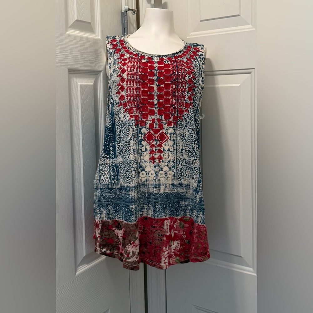 Lucky Brand Red and Blue Patterned Tank Top